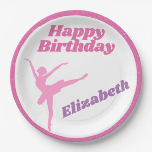 Prato De Papel Girls Dance Fuchsia Ballerina Feliz Aniversário