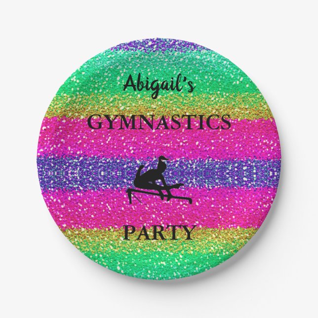 Prato De Papel Girls Gymnastics Rainbow Sparkle Plates Birthday (Frente)