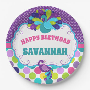 Prato De Papel Girls Peacock Happy Birthday Party Personalizado