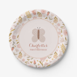 Prato De Papel Girls Pink Gingham Wildflower Butterfly