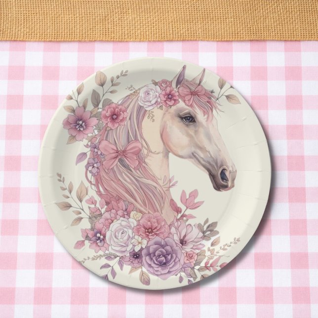 Prato De Papel Girls Pretty Ponies Pastel Floral Horse (Criador carregado)