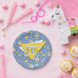 Prato De Papel Girls Retro Purple Unicorn Aniversário