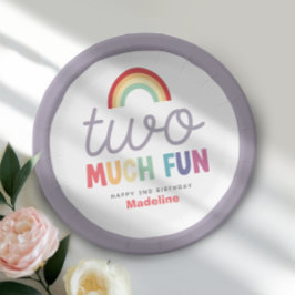 Prato De Papel Girls Retro Two Much Fun Rainbow 2nd Birthday