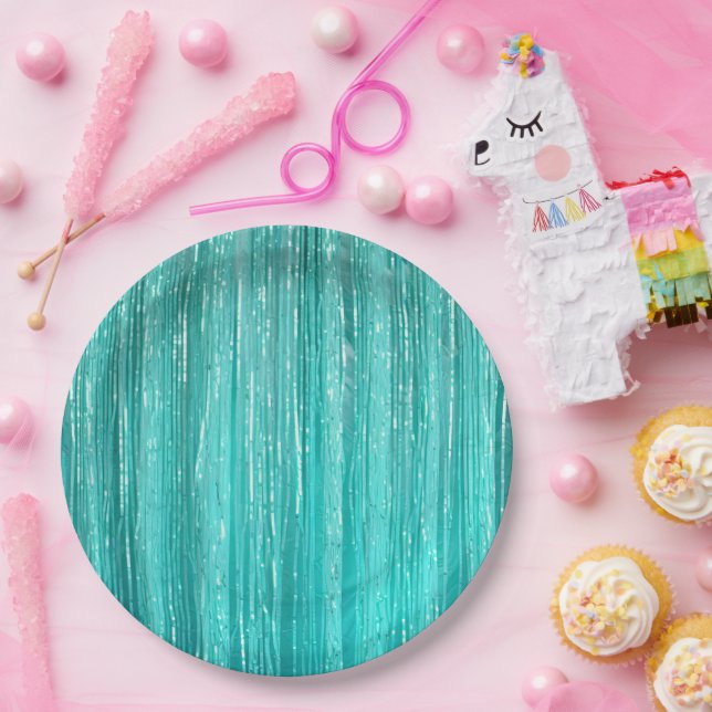 Prato De Papel Girly Aqua Mint Glam Tinsel Stripes (Festa)