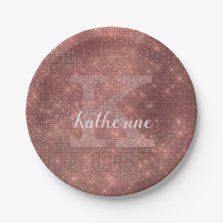 Prato De Papel Girly Copper Diamond Sparkle Glam Monographic Nome
