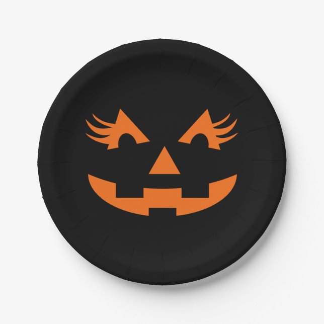 Prato De Papel Girly Jack O Lantern Halloween (Frente)