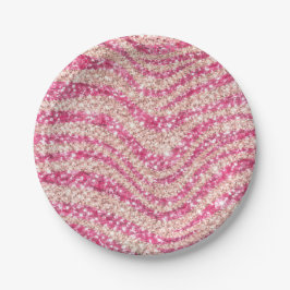 Prato De Papel Girly Pink Blush Glitter Zebra Pattern            