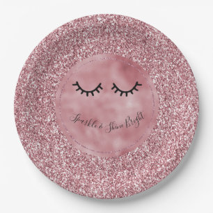 Prato De Papel Girly Pink Glitter Eyelashes