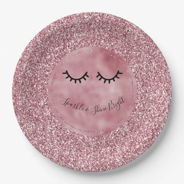 Prato De Papel Girly Pink Glitter Eyelashes       (Frente)