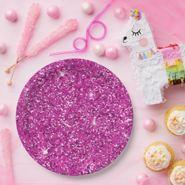 Prato De Papel Girly Pink Glitter Ombre Sparkle (Festa)