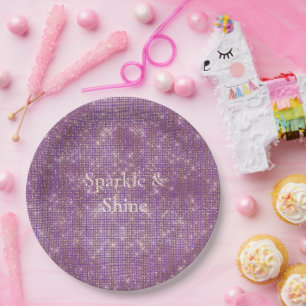 Prato De Papel Girly Purple Glitzy Sparkle