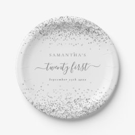 Prato De Papel Girly Silver Glitter Name Data 21ª Parte