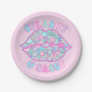 Prato De Papel Girly Splashy e Sassy Turquoise Rosa Sassy Kiss