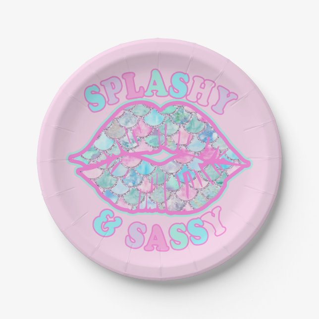 Prato De Papel Girly Splashy e Sassy Turquoise Rosa Sassy Kiss (Frente)