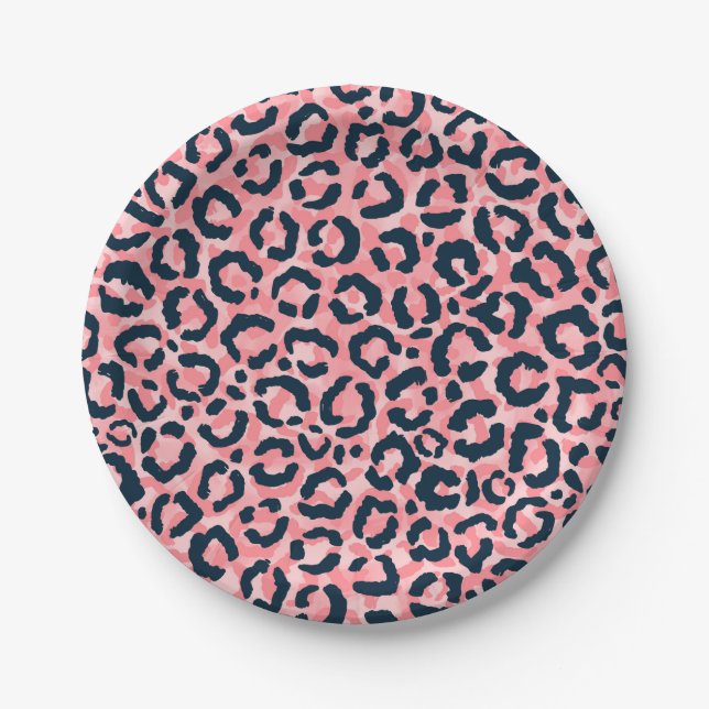 Prato De Papel Giry Artsy Pink Blue Leopard Impressão Animal (Frente)