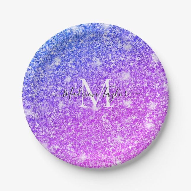 Prato De Papel Giry Purple e Pink Glitter Monographic Name (Frente)
