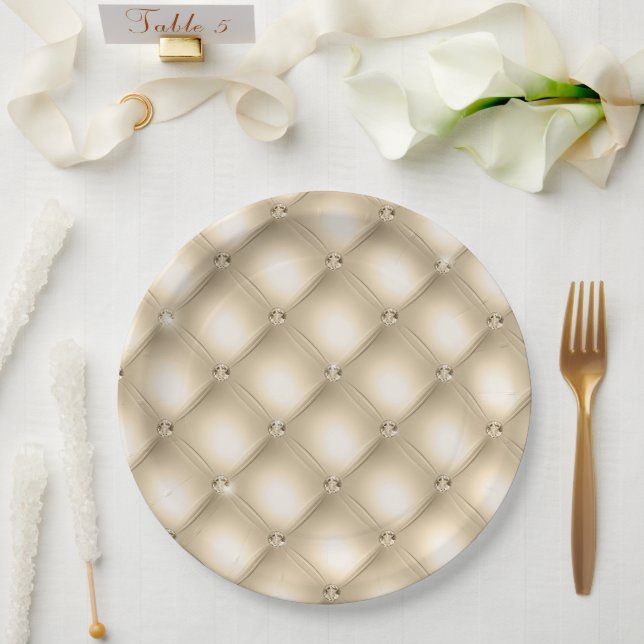Prato De Papel Glam Champagne Dourado Diamantes Glitzy (Casamento)