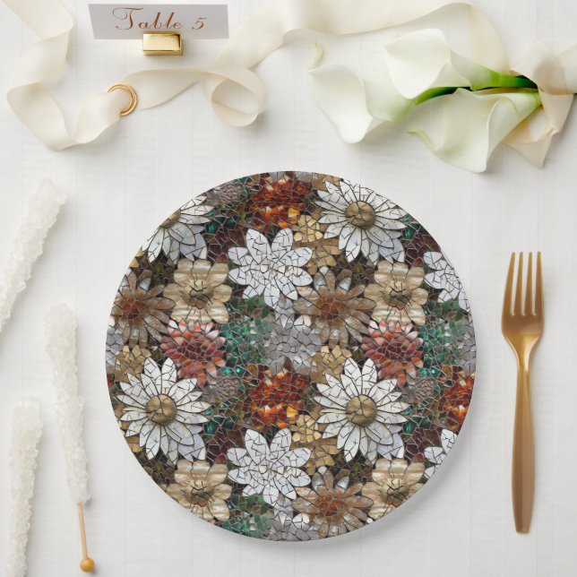 Prato De Papel Glam Champagne Dourado Flores Brancas Vermelhas (Casamento)