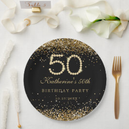 Prato De Papel Glam Gold Diamonds 50th Birthday Party Paper Plate