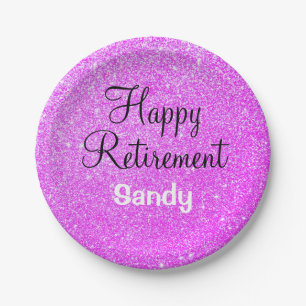 Prato De Papel Glam Happy Retirement Purple Glitkle Sparkle