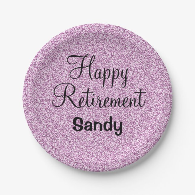 Prato De Papel Glam Happy Retirement Purple Glitkle Sparkle (Frente)