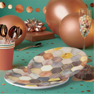 Prato De Papel Glam Honey Comb Blush Champagne Abstrato