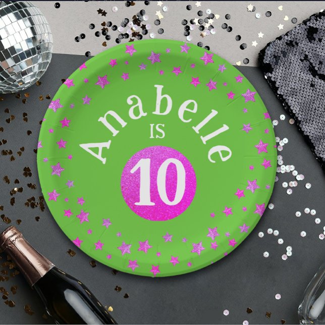 Prato De Papel Glam Legal Rosa Verde-Brilhante Estrelas Kid Anive (Criador carregado)