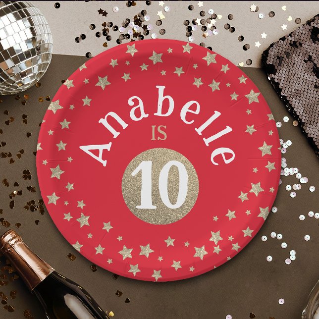 Prato De Papel Glam Legal Vermelho E Dourado Estrelas Gliters (Criador carregado)