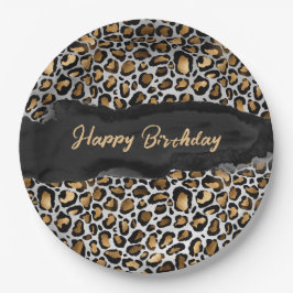 Prato De Papel Glam Leopard Feliz Aniversário