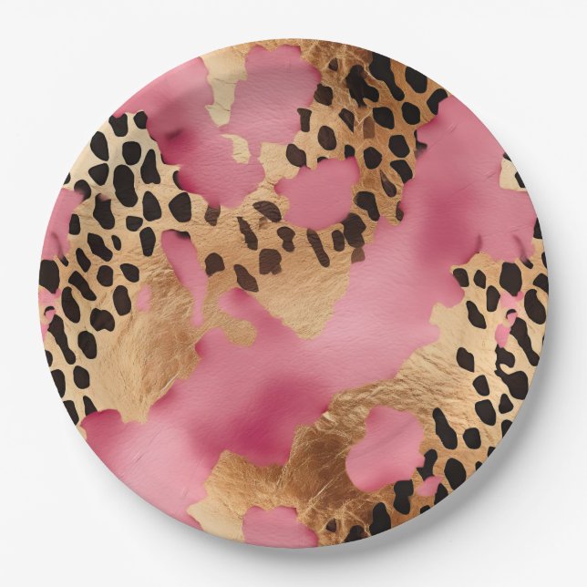 Prato De Papel Glam Leopardo Dourado rosa (Frente)