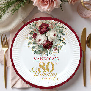 Prato de Papel Glam Marsala Floral Gold Aniversári