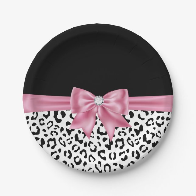 Prato De Papel Glam Pink Diamond Black Snow Lepard (Frente)