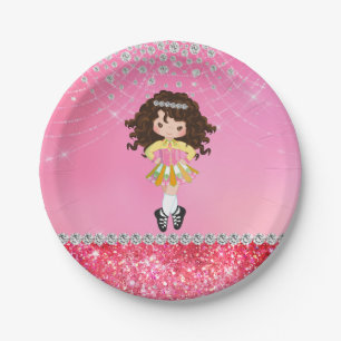Prato De Papel Glam-Rosa Personalizado - Rapariga Irlandesa Danç