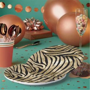 Prato De Papel Glam Zebra Preto e Dourado