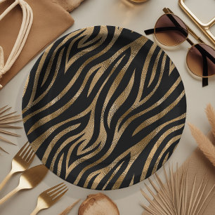 Prato De Papel Glam Zebra Stripes Padrão Dourado ID1151