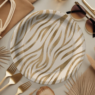 Prato De Papel Glam Zebra Stripes Padrão Safari Dourado ID1151