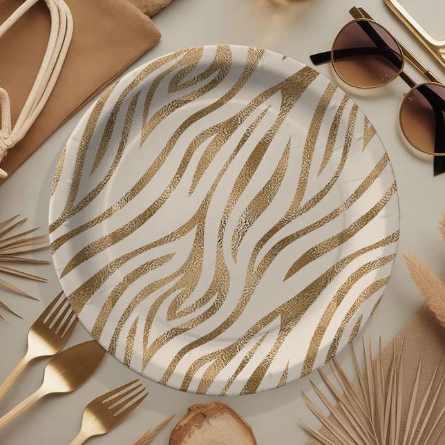 Prato De Papel Glam Zebra Stripes Padrão Safari Dourado ID1151 (Criador carregado)