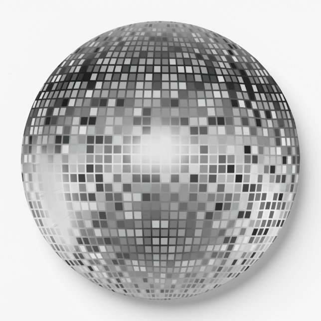 Prato De Papel Glamor do partido Silver Disco Ball (Frente)