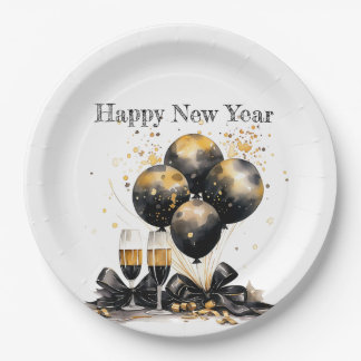 Prato De Papel 🍾 🎉 Glamorosa Placas de Ano Novo 🥂 ✨