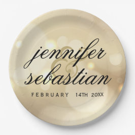 Prato De Papel Glamoroso monograma de casamento com luz Bokeh dou