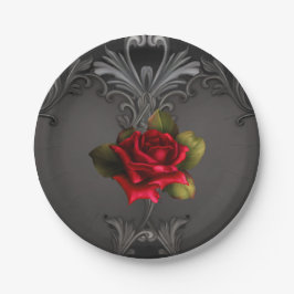 Prato De Papel Glamour Gótico Rosa Vermelha Ornamental Preto Glam