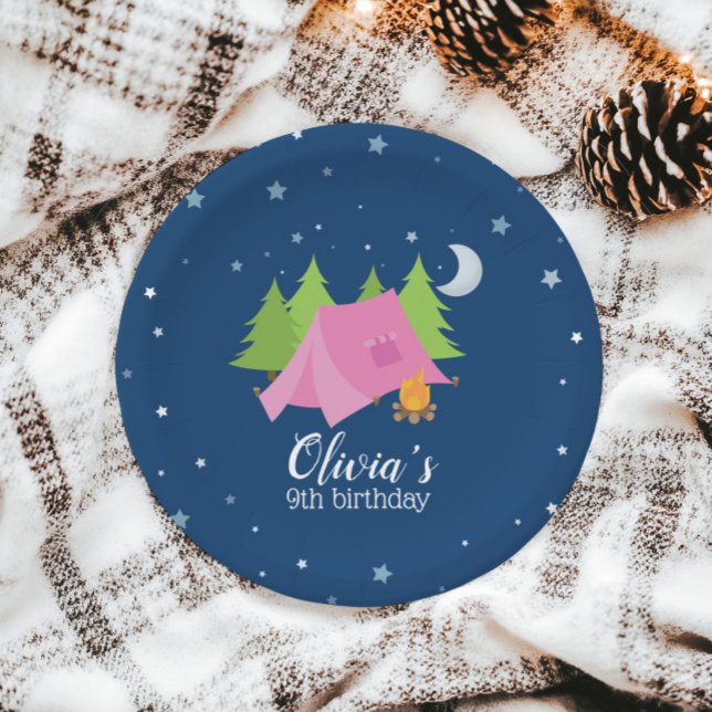 Prato De Papel Glamping Girl Camping Festas de aniversário Plates (Criador carregado)