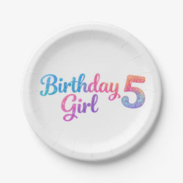 Prato De Papel Glitter Birthday Girl 5 Party Plate