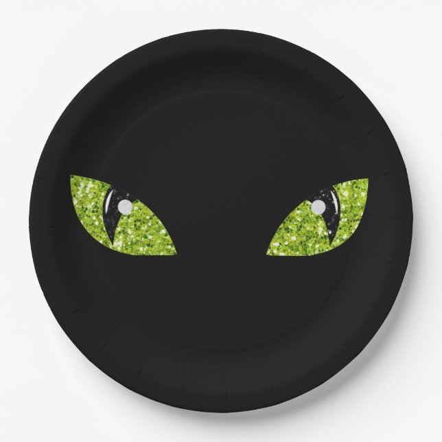 Prato De Papel Glitter Cat Eyes Halloween (Frente)