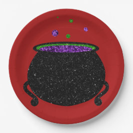 Prato De Papel Glitter Cauldron Halloween