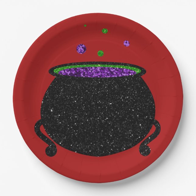 Prato De Papel Glitter Cauldron Halloween (Frente)