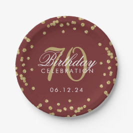 Prato De Papel Glitter Confetti Burgundy, Glitter de 70 Dourado
