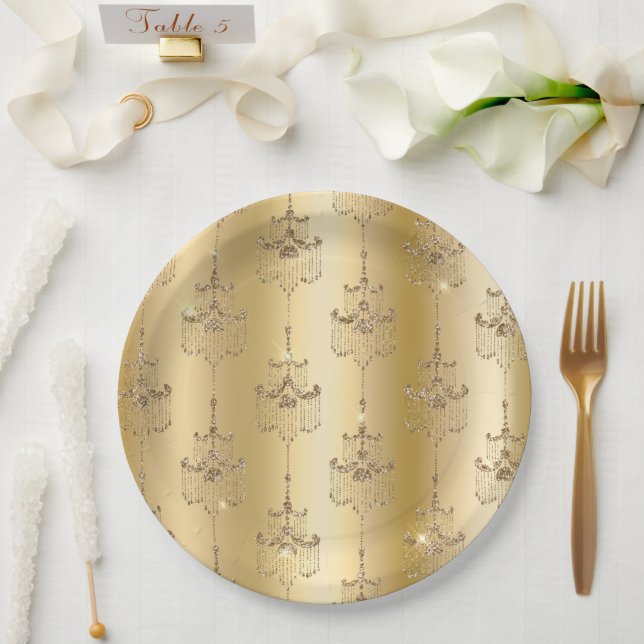 Prato De Papel Glitter de Glam Dourado (Casamento)