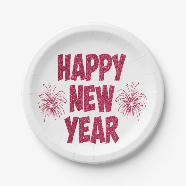 Prato De Papel Glitter do feliz ano novo (Frente)