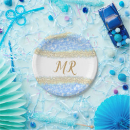Prato De Papel glitter dourado azul glitter glitter nome monogram